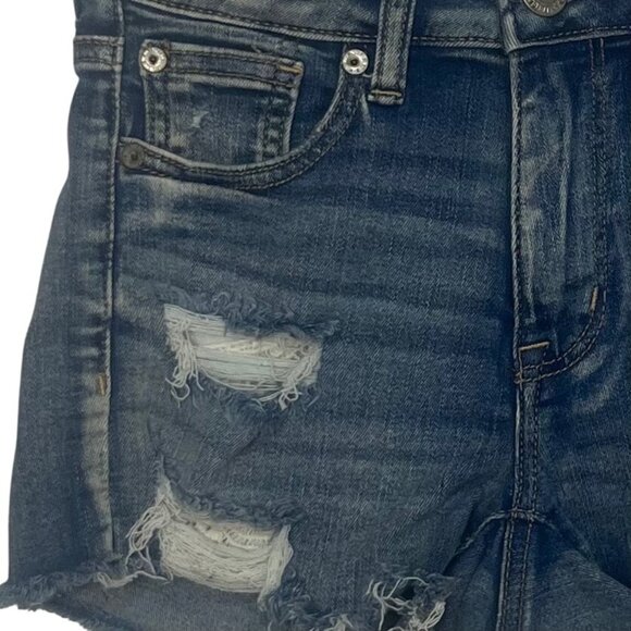 American Eagle Distressed Denim Shorts Size 0 Blue Next Level Stretch Cutoffs - Picture 7 of 14